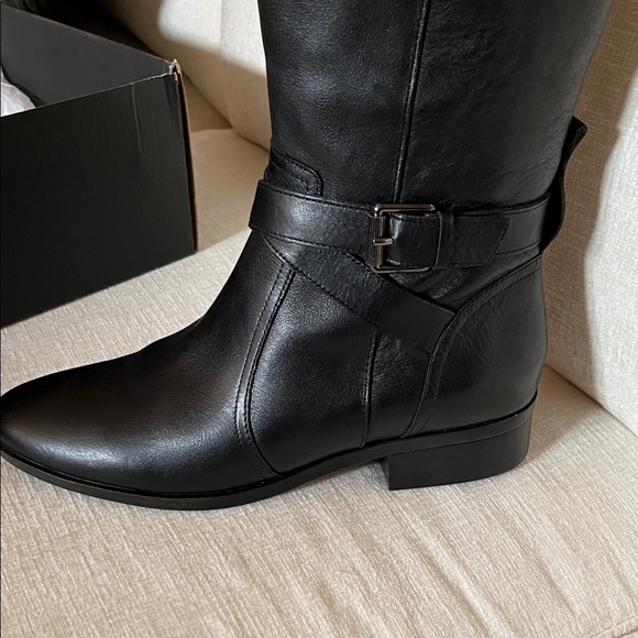 Naturalizer Tall Black Leather Riding Boots Rena Black Lea 8M - Picture 1 of 16